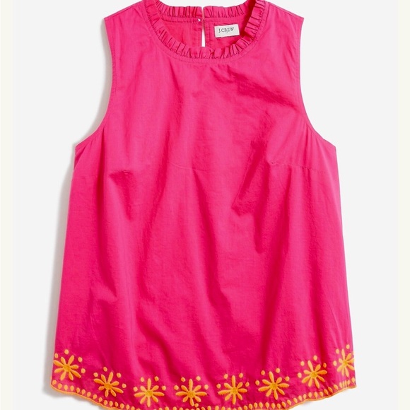 J. Crew Tops - J. Crew Hot Pink Sleeveless Ruffle-Neck Tank with Orange Floral Trim 3X